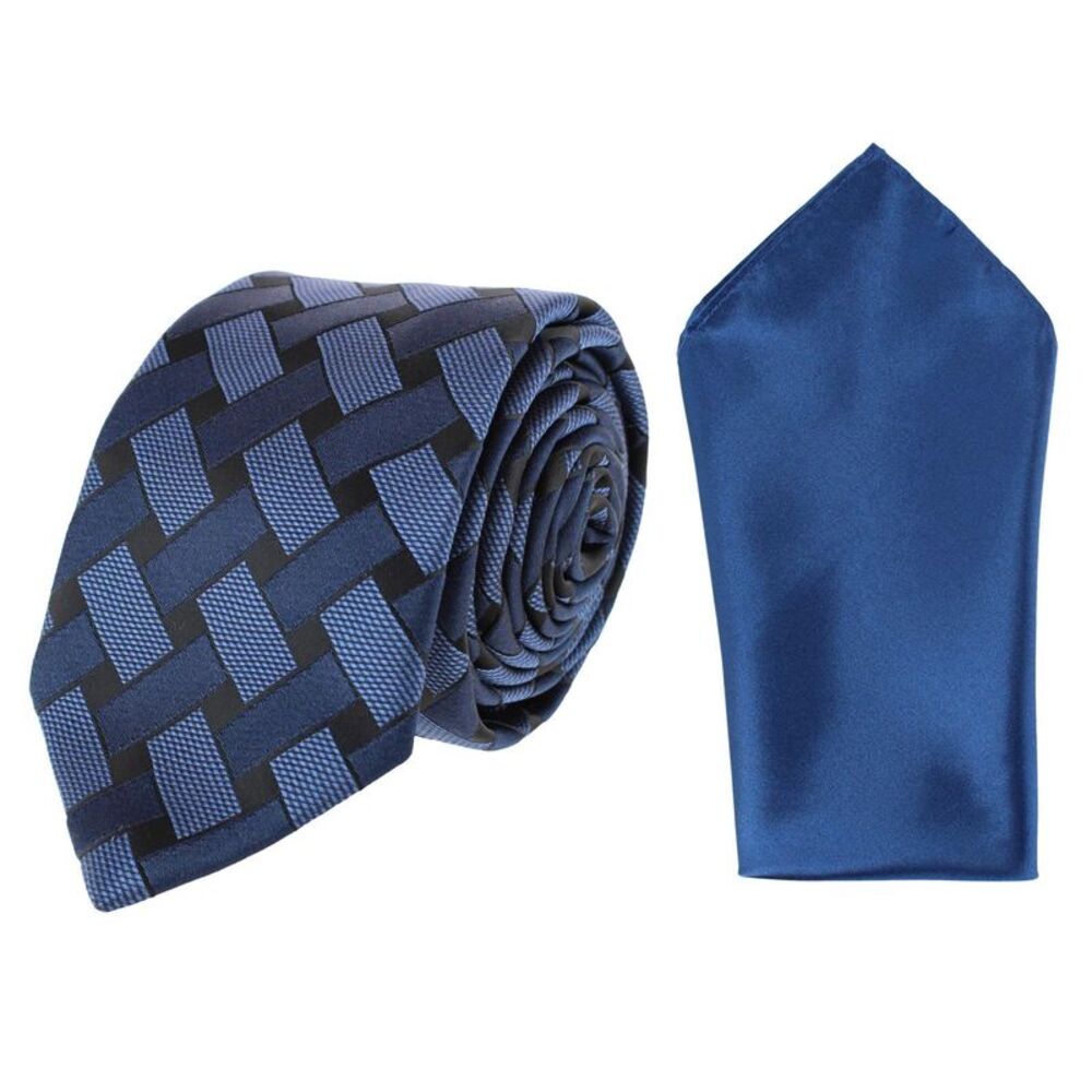 Essentials by Trafalgar Criss Cross Patterned Necktie and Solid Pocket Square